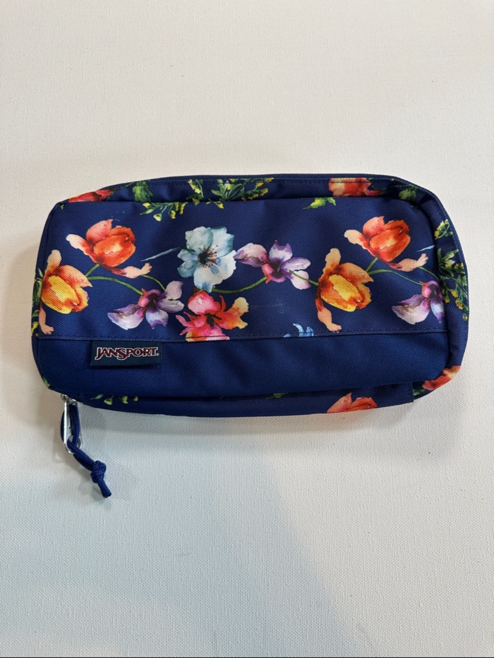 Jansport Navy Floral Zipper Accessory Pouch Cosmetic Bag Pencil Case - Picture 1 of 8